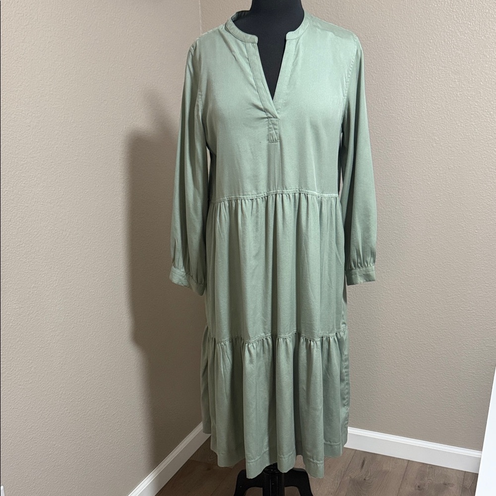 Free assembly Sage Green Long-Sleeve Tiered Midi Dress